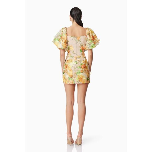 Elliatt Aella Puff Sleeve Mini Dress Yellow Wedding Guest cocktail size S NWT - Picture 4 of 7